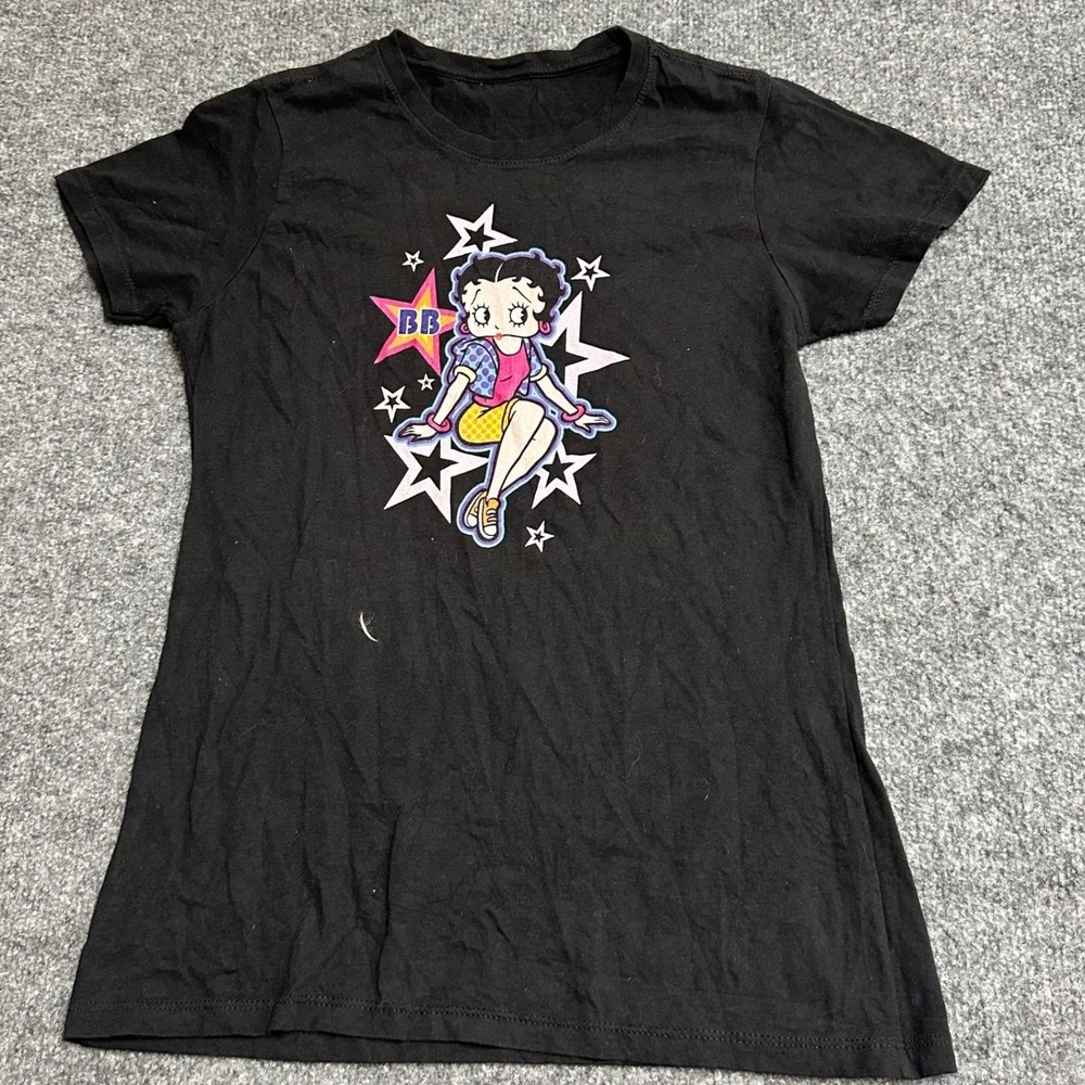 Betty Boop T-Shirt Womens Size S Black Graphic Star Print Short Sleeve Crew Neck